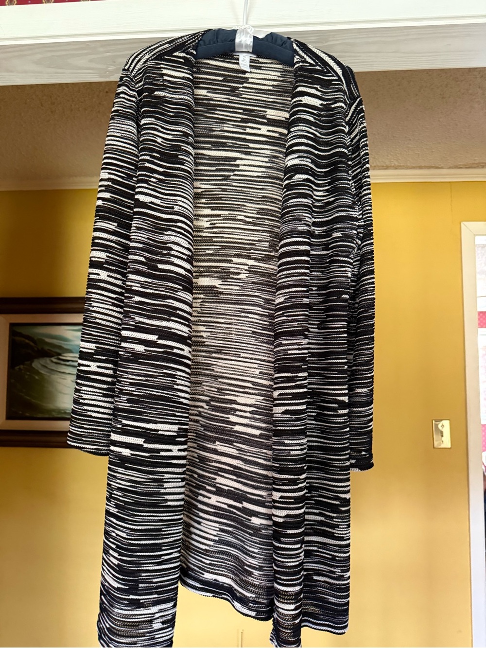 Chicos Black and White Striped Open Cardigan